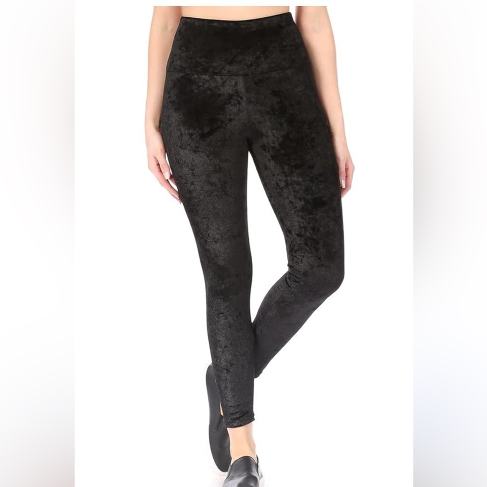 ShoSho Black Crushed Velvet High Waist Leggings Pants Women’s M Soft Stretchy